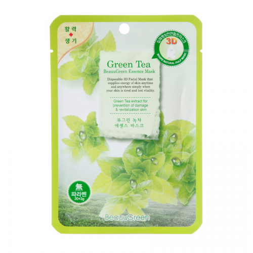 Маска на тканевой основе зеленый чай BeauuGreen Green Tea 3D Essence Mask 